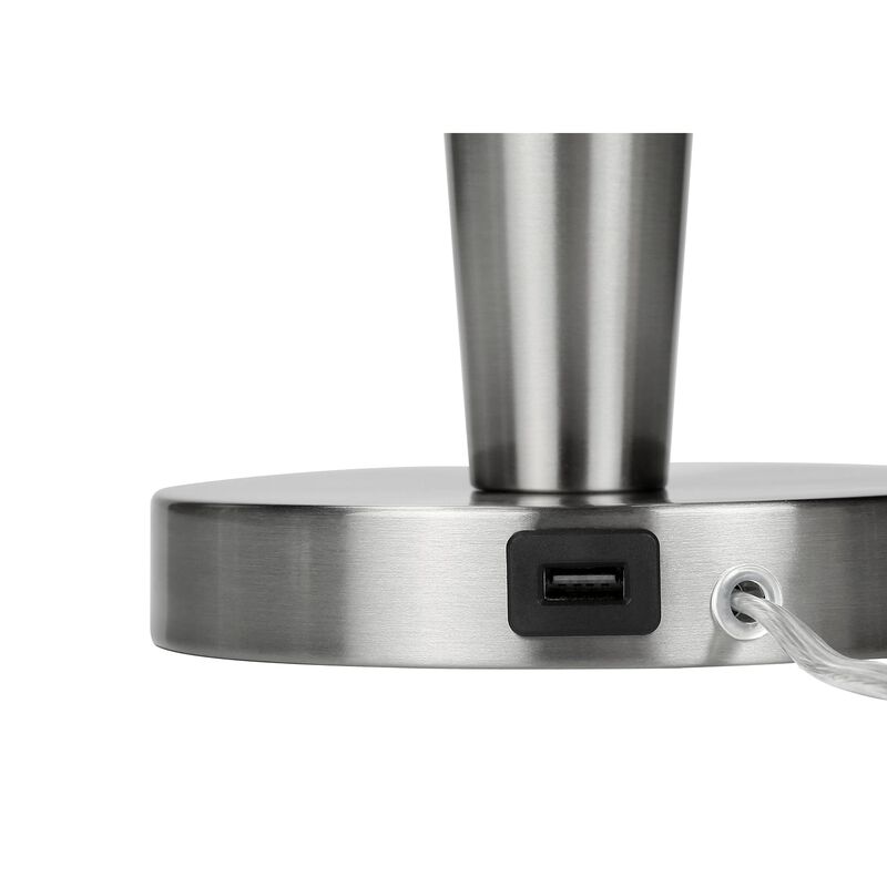 Monarch Specialties I 9642 - Lighting, Set Of 2, 24""H, Table Lamp, Usb Port Included, Nickel Metal, Grey Shade, Contemporary