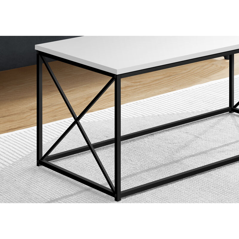 Monarch Specialties I 3780 Coffee Table, Accent, Cocktail, Rectangular, Living Room, 40"L, Metal, Laminate, White, Black, Contemporary, Modern