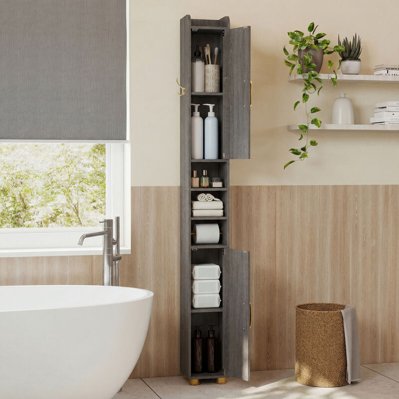 Freestanding Narrow Bathroom Cabinet with Open Shelves and Toilet Paper Holder image number 1