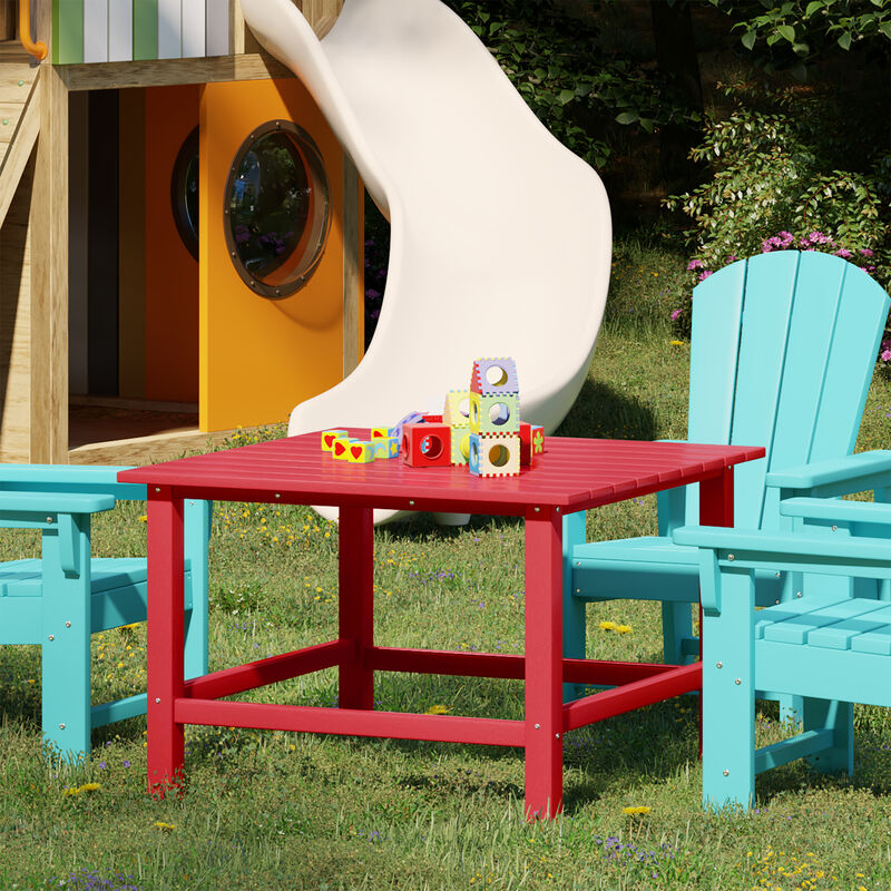 WestinTrends Kids Outdoor Patio Furniture HDPE Square Dining Table