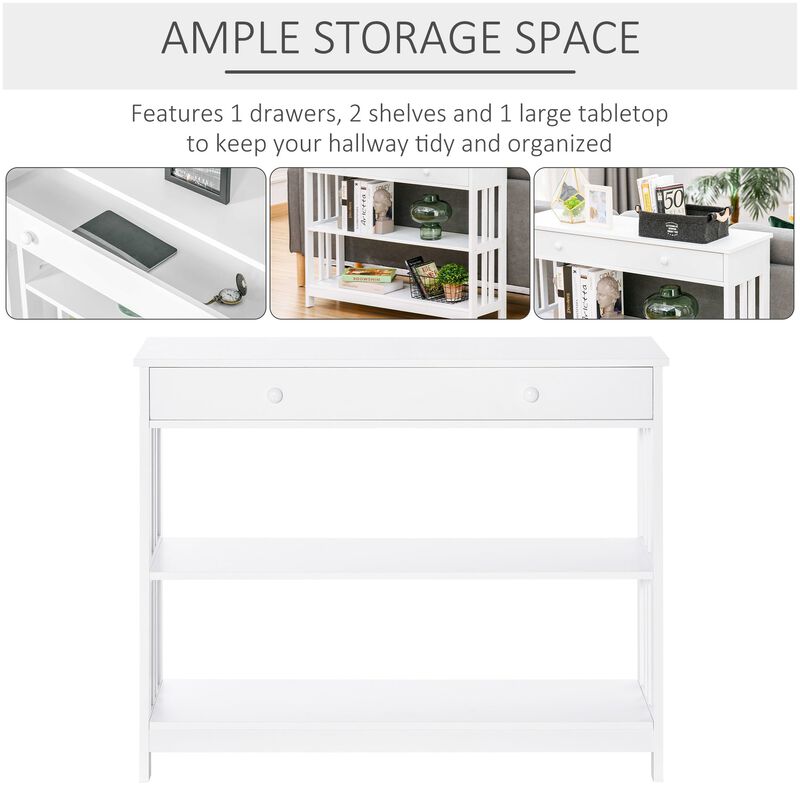 Console Table with Drawers and 2 Shelves Modern Sofa Table for Entryway Living Room Bedroom White