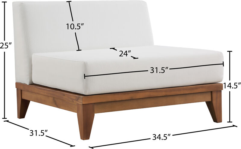 Meridian Furniture Rio Off White Water Resistant Fabric Outdoor Patio Modular Armless Chair