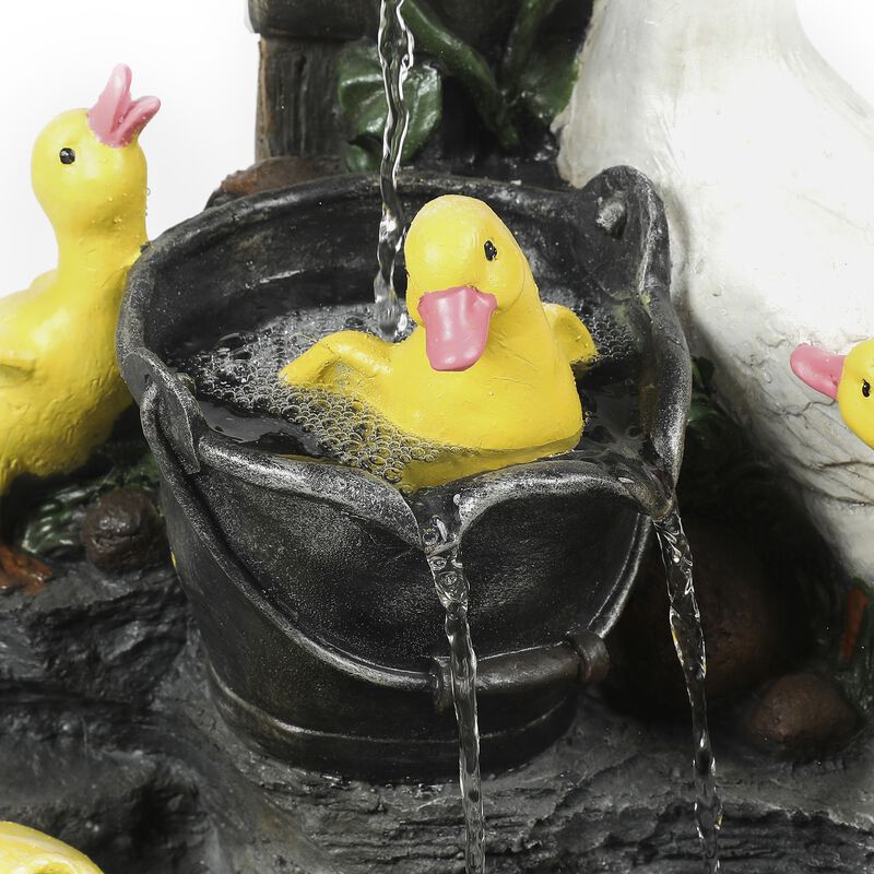 LuxenHome Resin Duck Family Bath Patio Fountain