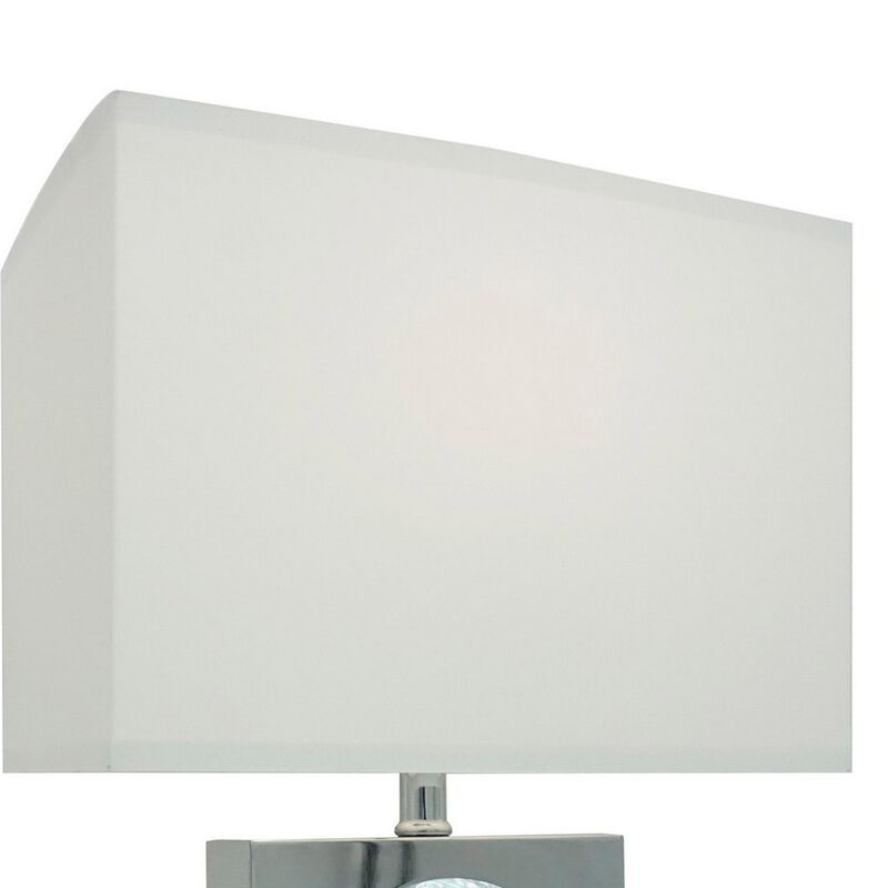 Rohi 22 Inch Table Lamp, White Fabric Shade, Chrome Base, LED Accents - Benzara