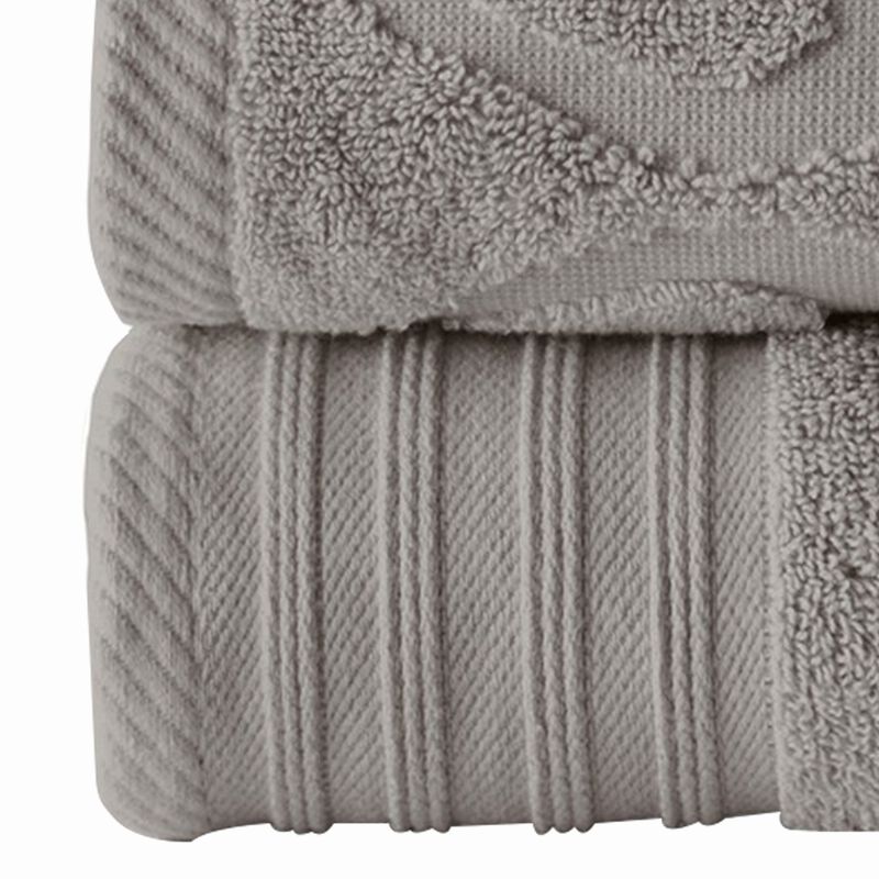 Oya 6 Piece Soft Egyptian Cotton Towel Set, Solid Medallion Pattern, Gray-Benzara