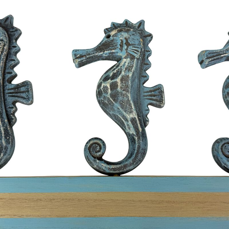 Things2die4 Blue Distressed Seahorse Decorative Wall Hooks Rack, 11 Inch image number 4