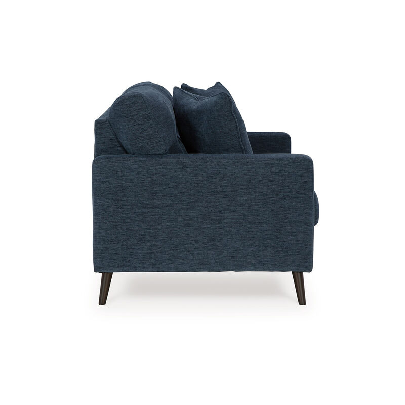 Bixy Loveseat, 57 Inch Dark Blue, Track Armrests, 2 Accent Pillows