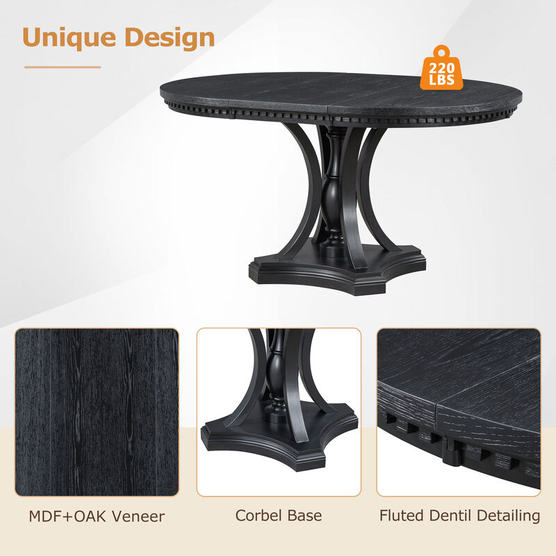 Whisen Retro 5-Piece Dining Table Set with Extendable Round Table and 4 Upholstered Chairs image number 5