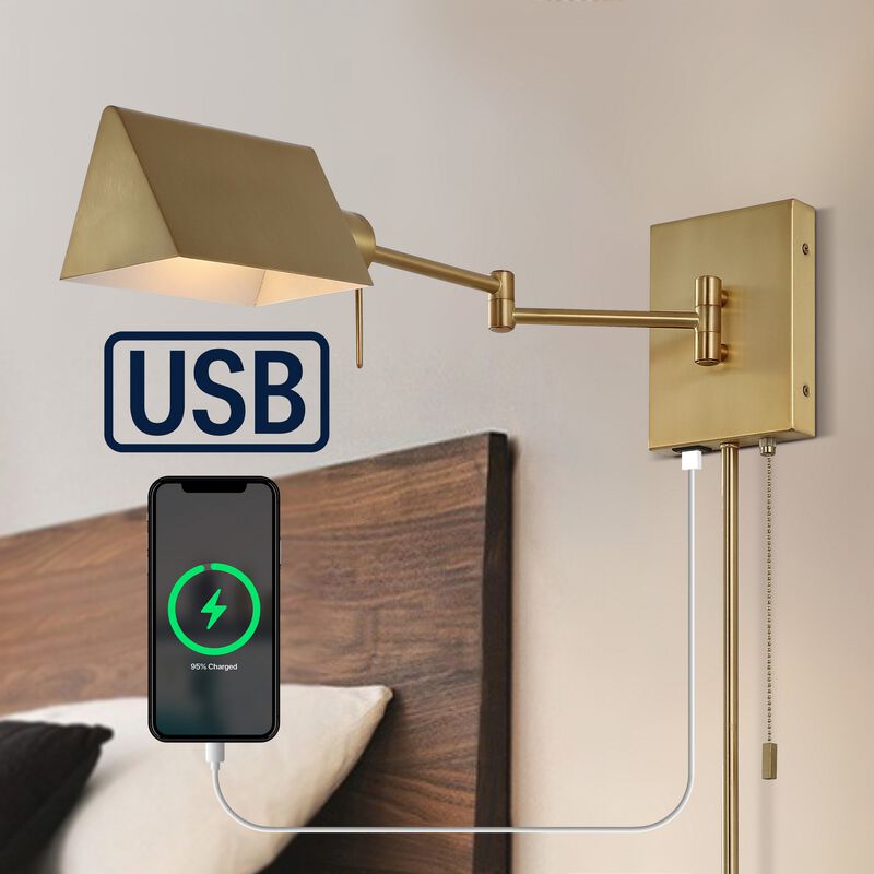 Arlo Farmhouse Industrial Single Swing Arm Plug In Or Hardwired Iron LED Wall Sconce with Pull Chain