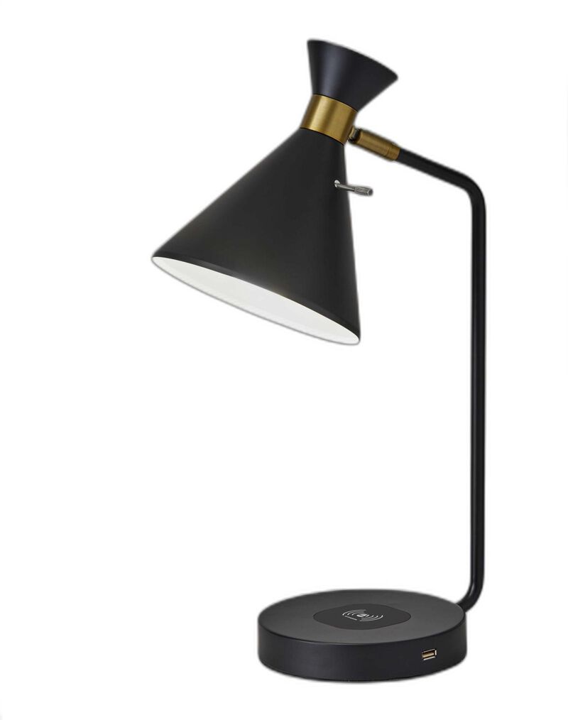 HomeRoots Asymmetrical Diabolo Black Metal Desk Lamp image number 0