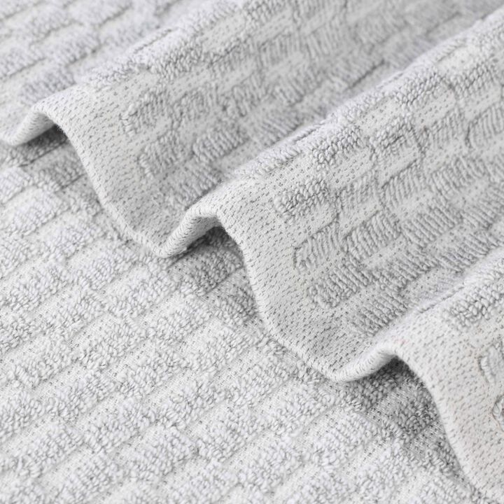 Cotton Blend Bathroom Towel Set with Checkered Pattern and Ribbed Border Design