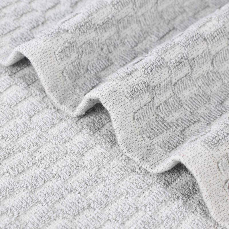 Cotton Blend Bathroom Towel Set with Checkered Pattern and Ribbed Border Design image number 1