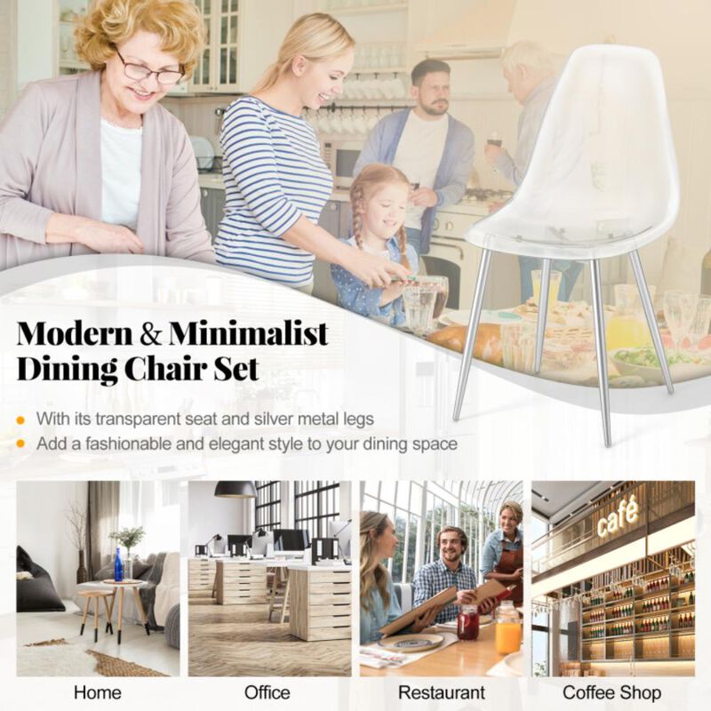 Hivvago Set of 4 Dining Chairs Modern Plastic Shell Side Chair with Clear Seat and Wood Legs