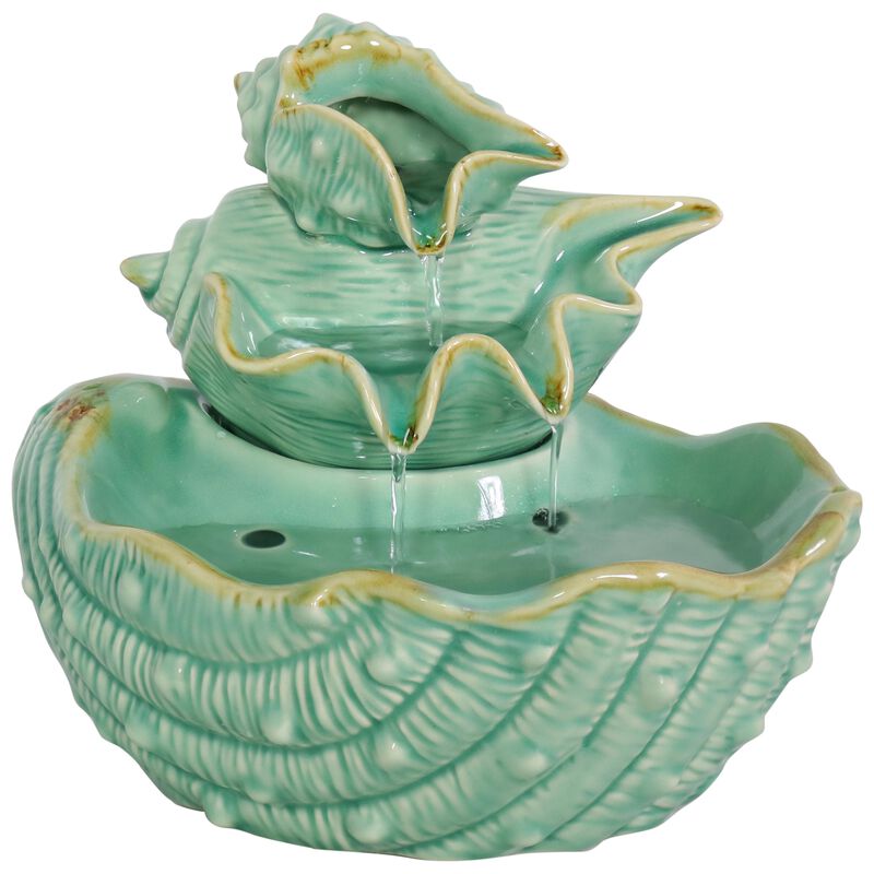 Sunnydaze Stacked Tiered Seashells Ceramic Indoor Water Fountain - 7 in
