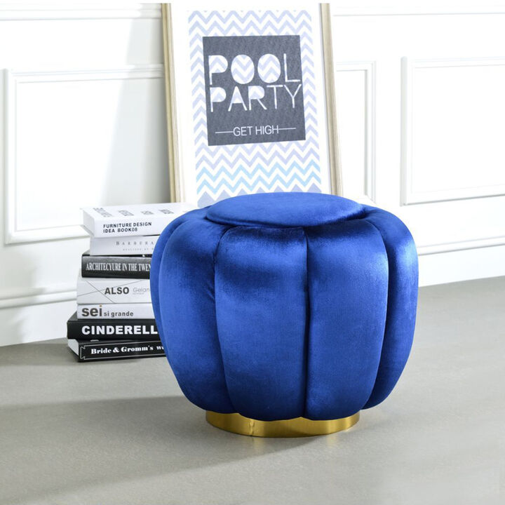 Round Ottoman with Gold Legs in Blue