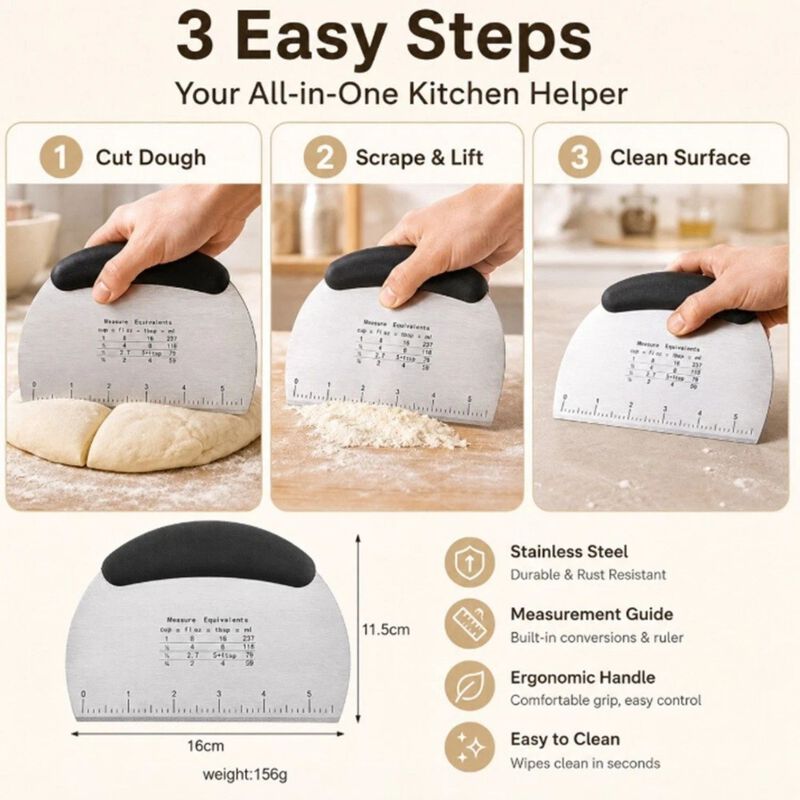 Stainless Steel Dough Scraper with Handle image number 3