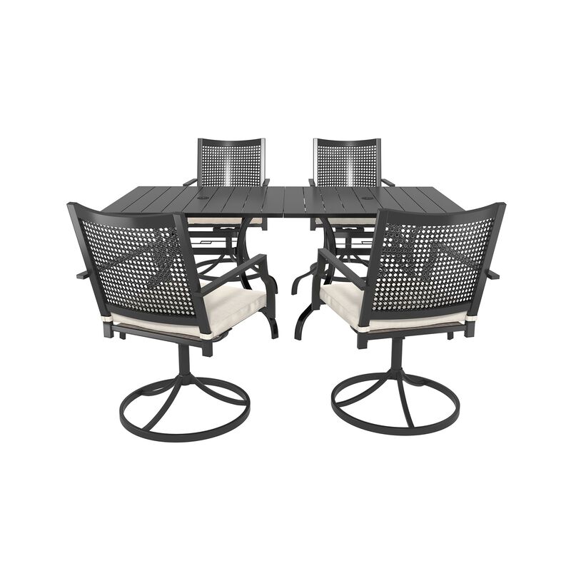 MONDAWE 6-Piece Patio Dining Set With  2 Pcs Square Steel Tables And 6 Pcs Steel Mesh Swivel Chairs, Black