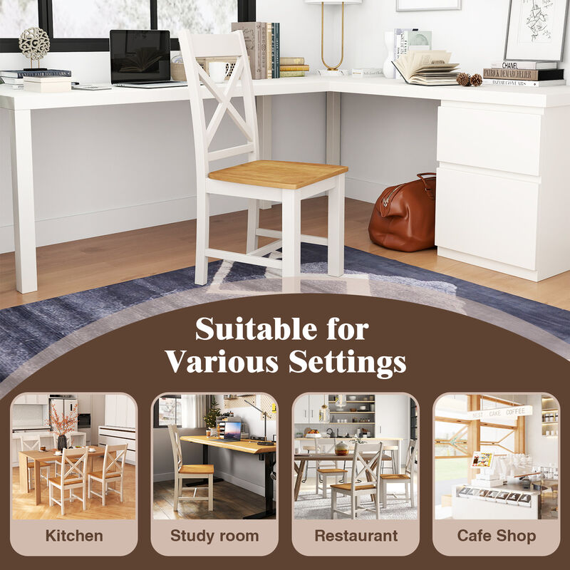 Wooden Dining Chairs Set of 2 with High Back and Rubber Wood Frame