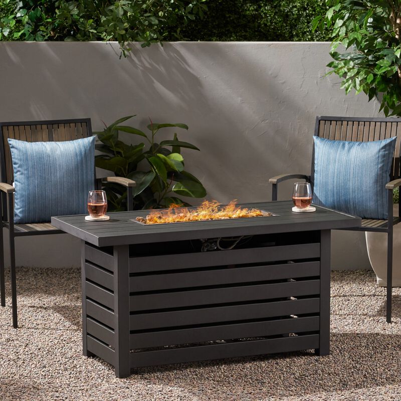 Mondawe 47.25" Rectangular Iron Breathable Fire Pit - 30 000 BTU Fire Pit Table in Matte Black image number 1