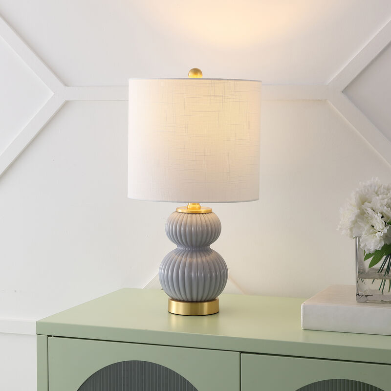 Daphne 20" Contemporary Transitional Metal/Glass Ribbed Gourd LED Table Lamp