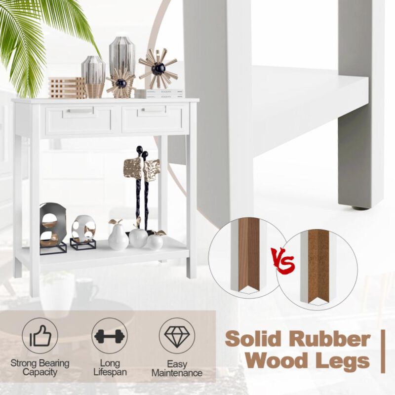 Hivvago Narrow Console Table with Drawers and Open Storage Shelf