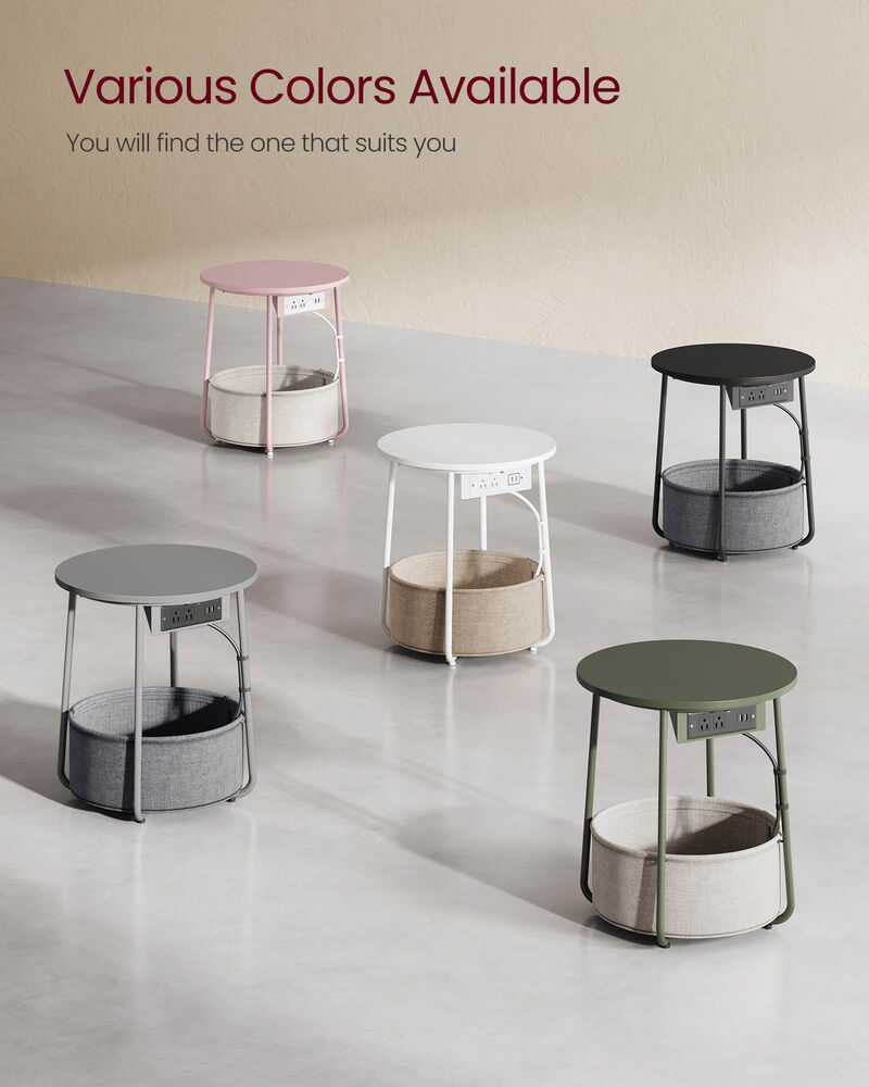 Nightstand with Charging Station – Compact Side Table with Power Strip for Phones, Tablets & Lamps