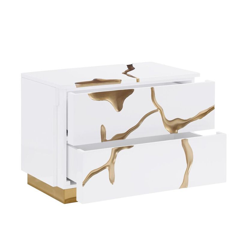 Best Master Furniture Trevello High-Gloss Lacquered Left Nightstand, Gold Accents (White) image number 4