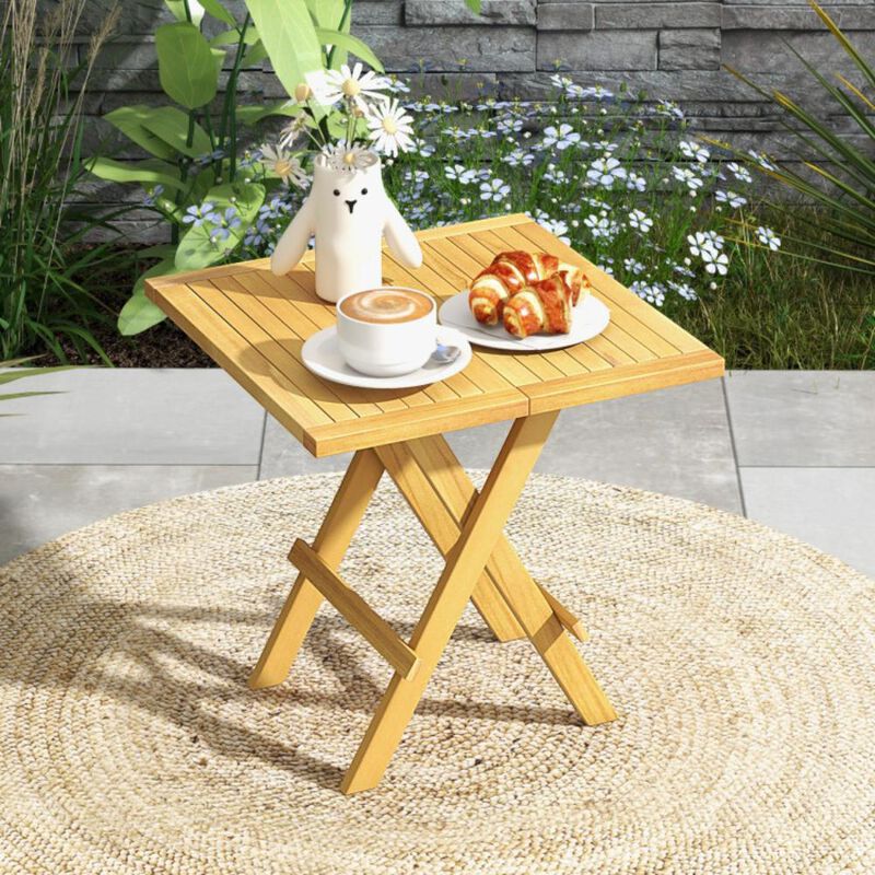 Hivvago Patio Folding Side Table with X-shaped Legs and Slatted Tabletop