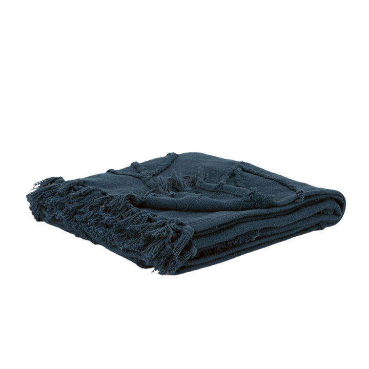 HomeRoots Teal Blue Woven 100% Woven Textured Cotton Throw Blanket