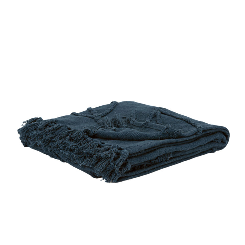 HomeRoots Teal Blue Woven 100% Woven Textured Cotton Throw Blanket image number 0