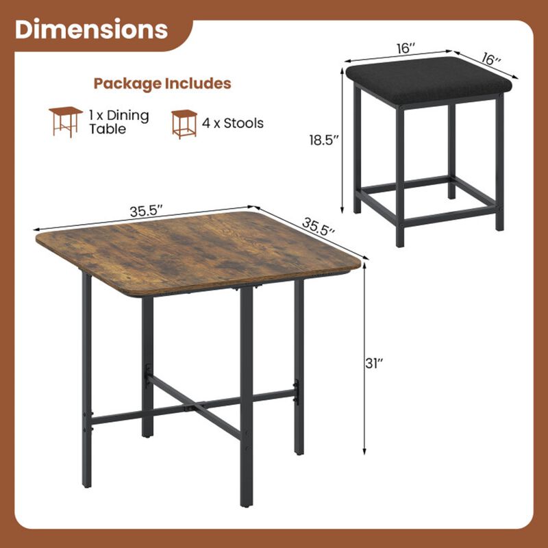 5 Piece Dining Table Set with 4 Cushioned Stools and Durable Metal Frame for Small Spaces image number 2