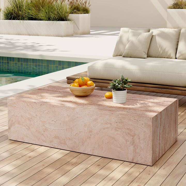 Christopher Knight Home Aherne 43.5" Patio Rectangular Lightweight Concrete Coffee Table