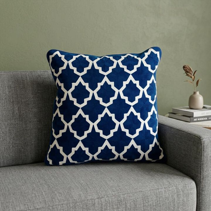 HomeRoots 20" Blue and White Geometric Cotton Throw Pillow