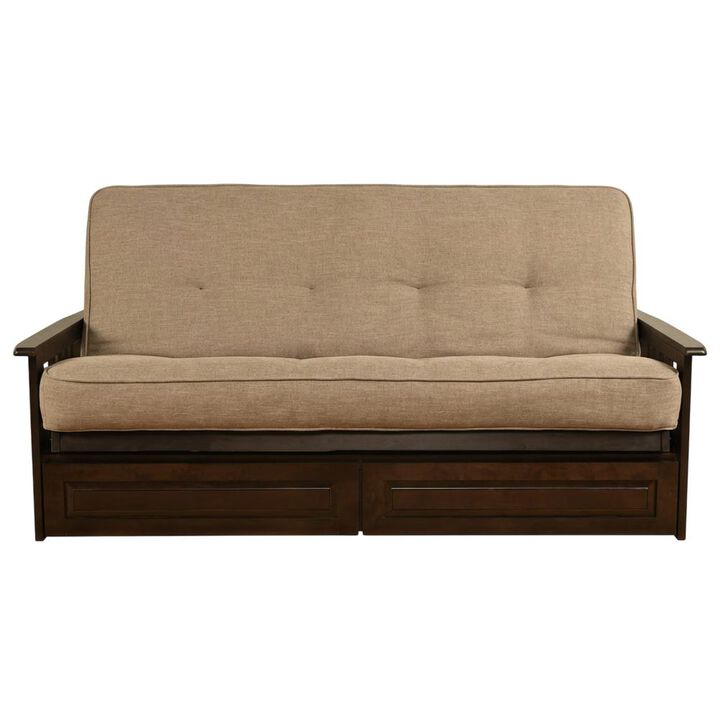 Phoenix Frame-Espresso Finish-Linen Stone Mattress-Storage Drawers