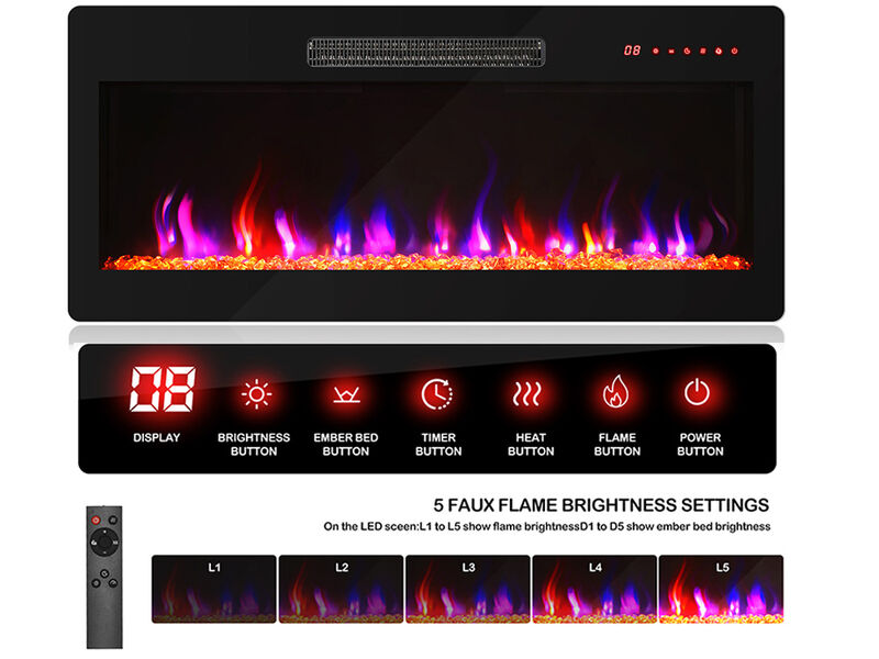 BELLEZE 68 Inch Fluted TV Stands with 36" Electric Fireplace, Modern Fluted Entertainment Center with Open Storage Shelves& Cabinets, Media Console TV Cabinet For Living Room Bedroom (Camel)