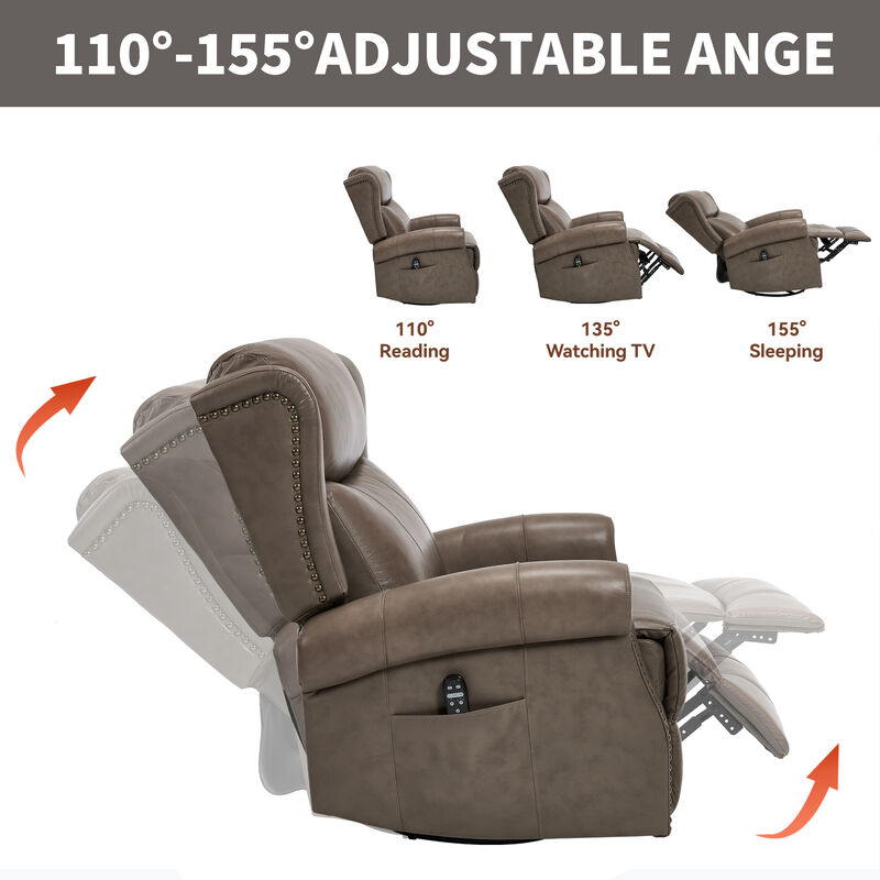 Genuine leather Heat Massage Manual Recliner Chair with Rocker and Swivel for Living Room image number 6