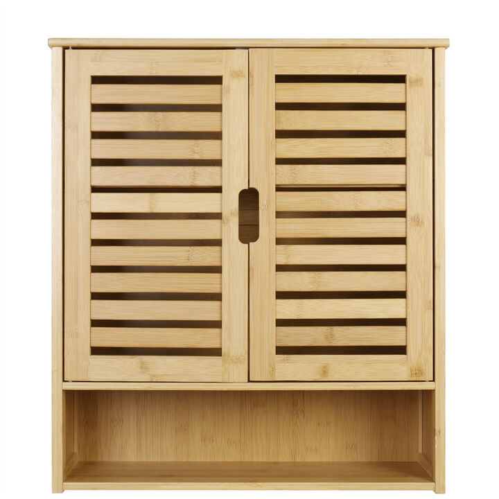 Bamboo Wall Cabinet Medicine Cabinet Storage Organizer Double Doors 3 Tier Shelf