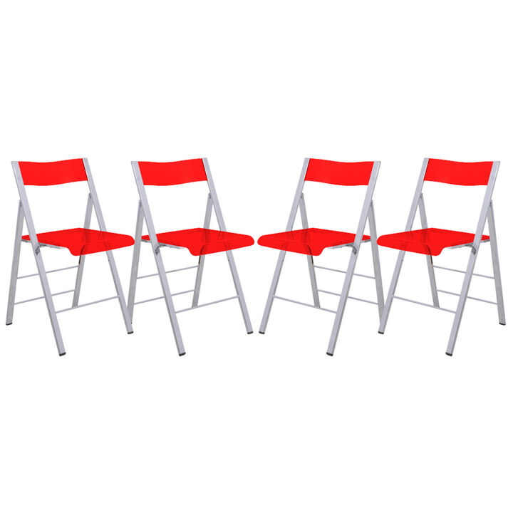 LeisureMod Menno Modern Acrylic Folding Chair, Set of 4
