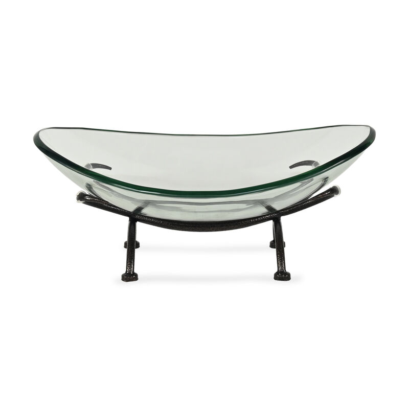HomeRoots 17" Clear And Black Glass And Metal Oval Decorative Bowl With Stand image number 2