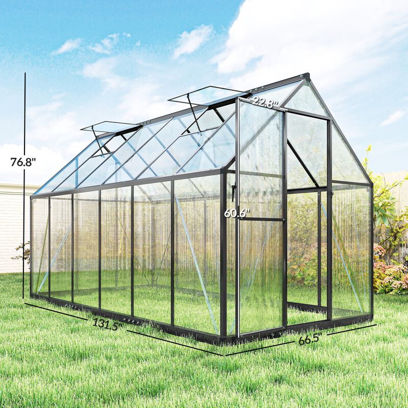 Hivvago 11x6 ft Polycarbonate Walk-In Greenhouse image number 2