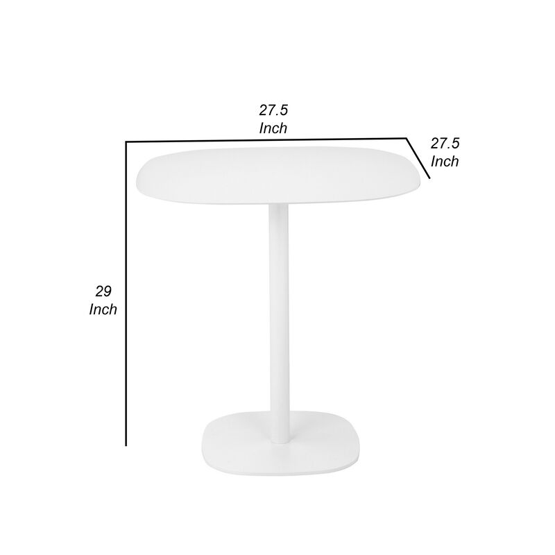 Liki 28 Inch Bistro Dining Table, Round Top and Base, Modern White Metal
