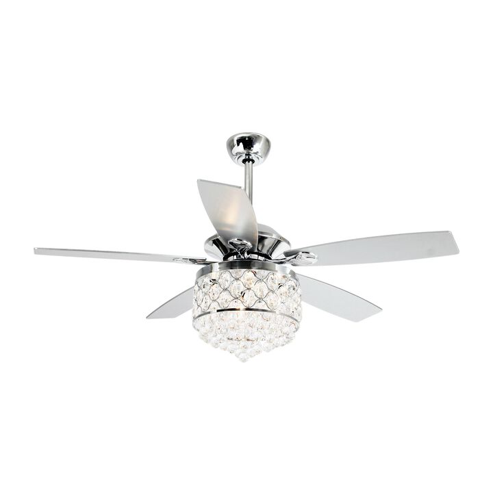 52" Modern Silver 5-Blade Crystal Ceiling Fan with Remote Control