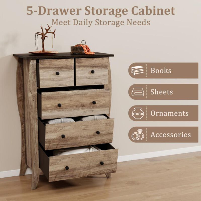 Closet Storage Organizer with 5 Folding Fabric Drawers and Anti-Tipping Kit for Safe and Efficient Storage