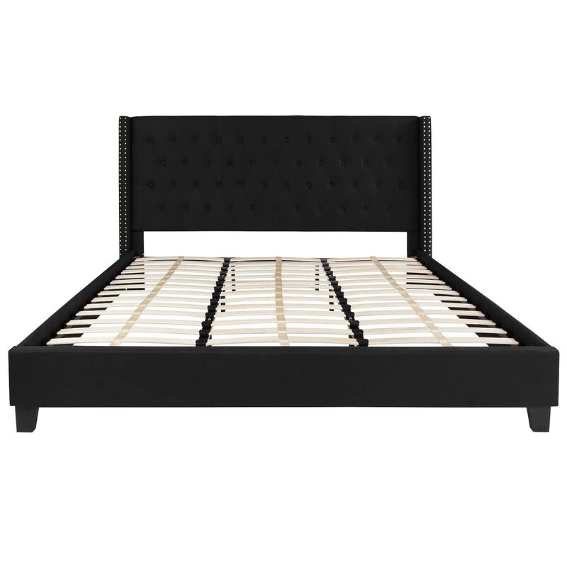 Flash Furniture Riverdale King Size Tufted Upholstered Platform Bed in Black Fabric