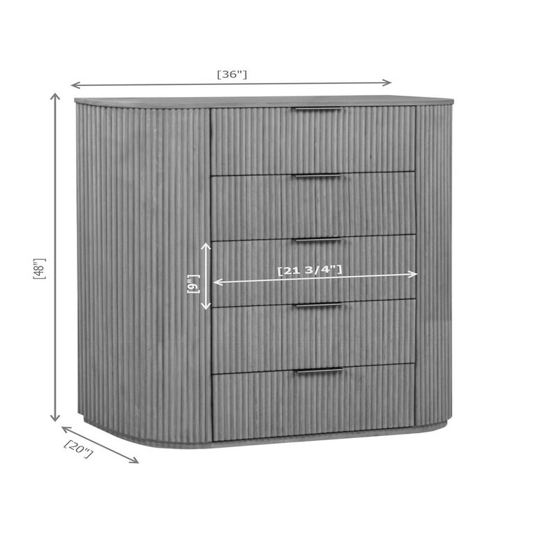 Best Master Furniture Quintet 30" Wide Modern Fluted 3-Drawer Nightstand, Curved Design - Brown image number 2