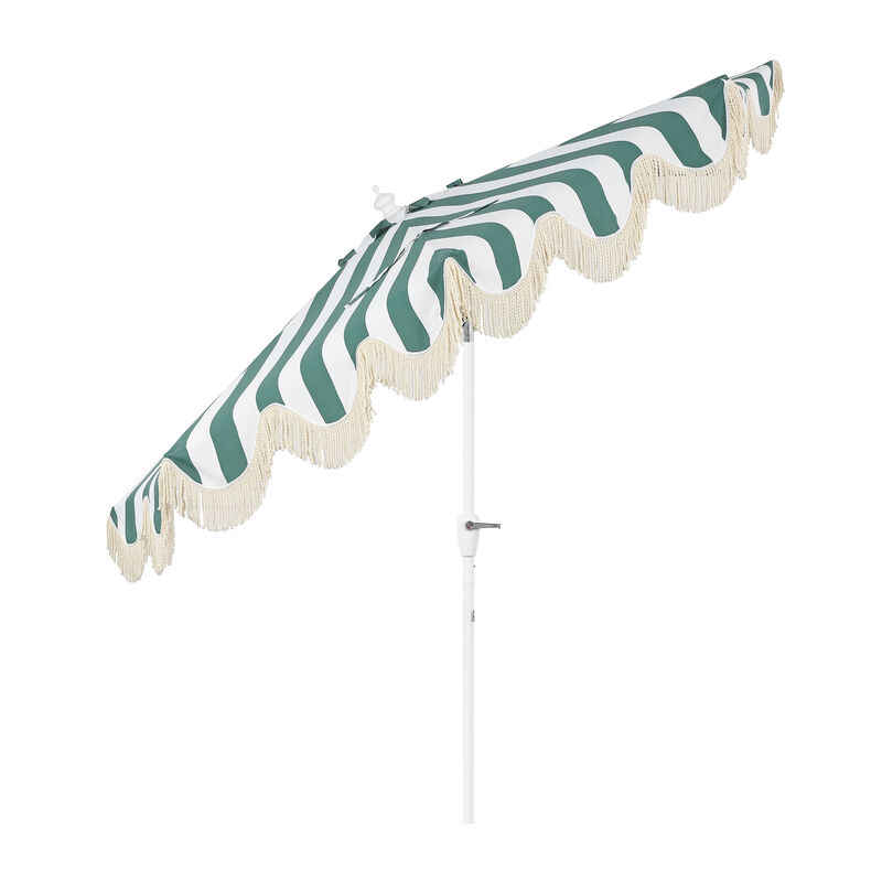Beverly 9 ft. Designer Classic Scalloped Fringe Half Market Patio Umbrella with Crank, Wind Vent and UV Protection