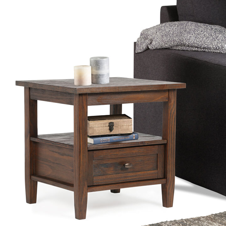 Warm Shaker SOLID WOOD 20 inch Wide Rectangle Transitional End Table in Distressed Charcoal Brown