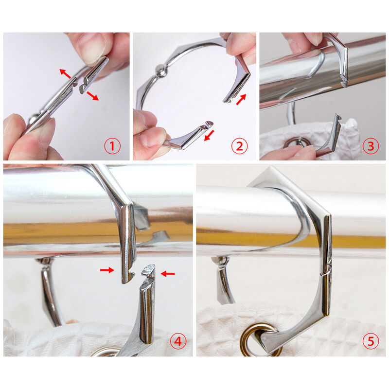 Zinc Hexagon-Shaped Shower Curtain Hooks, Set of 12 image number 8