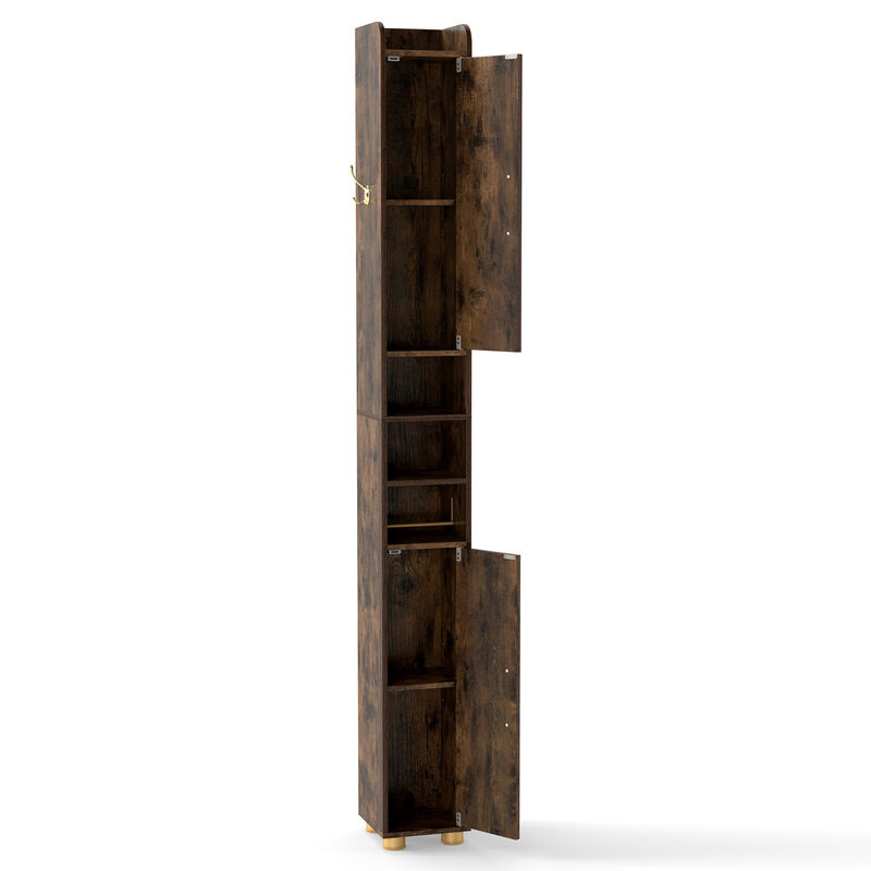 Freestanding Narrow Bathroom Cabinet with Open Shelves and Toilet Paper Holder image number 6