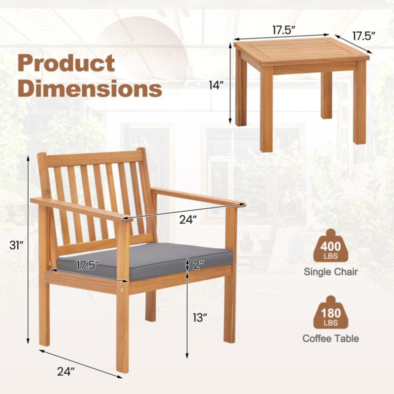 Hivvago 3 Pieces Patio Wood Furniture Set with soft Cushions for Porch